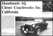 Netherlands press boasts about the hand-built Clenet and its designer Alfred DiMora in March 1986.